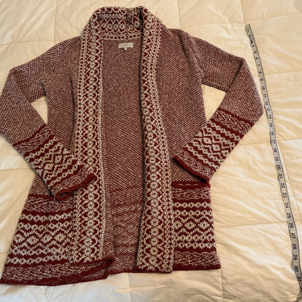 Lucky Brand Women's Red and White Marled long cozy Cardigan Sweater size small